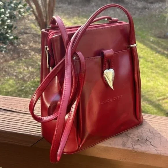 LANCASTER PARIS Deep Red Leather Designer PURSE - Picture 3 of 12